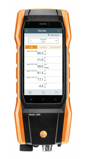 Testo 300 Pro Commercial Combustion Analyzer Kit with NO sensor and printer, O&lt;sub&gt;2&lt;/sub&gt;, 0 to 30,000 ppm CO-