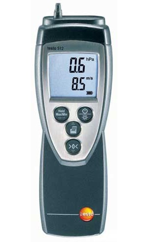 Testo 400563 5122 512-2 Digital Manometer/Anemometer Kit, with Hose and Pitot Tube for Velocity-