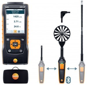 Testo 440 dP Air Velocity and IAQ Measuring Instrument with differential pressure sensor and digital vane probes, &amp;oslash; 3.9 and 0.63&amp;quot;-
