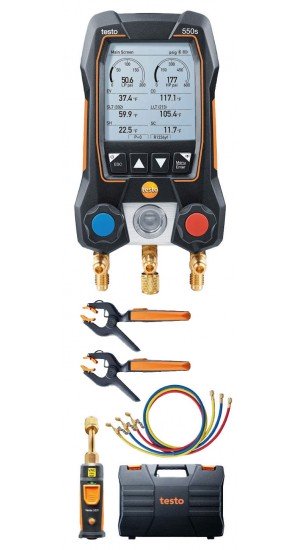Testo 550s Smart Digital Manifold Kit with wireless temperature and vacuum probes and hoses, -14 to 870 psi-